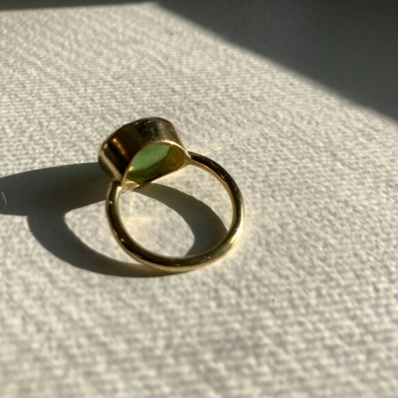 Green gemstone 925 silver gold plated stacking ring - Picture 4 of 4